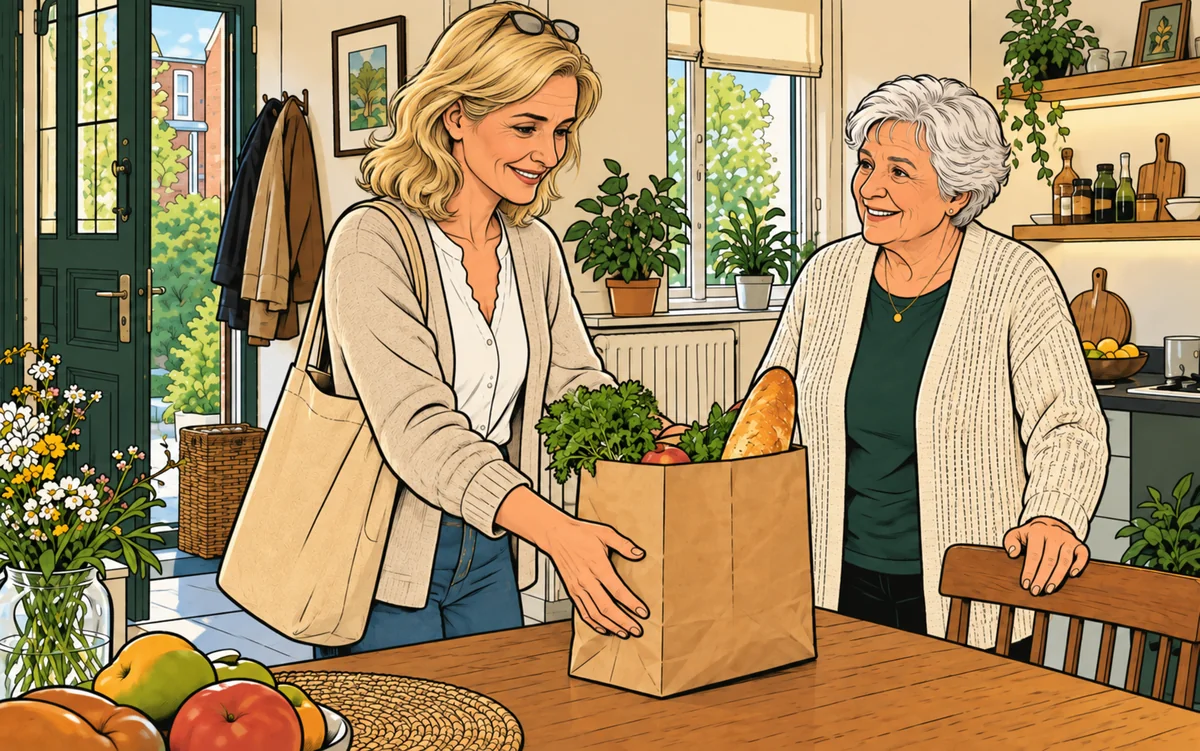 Une aide pour apporter de petites courses à domicile.